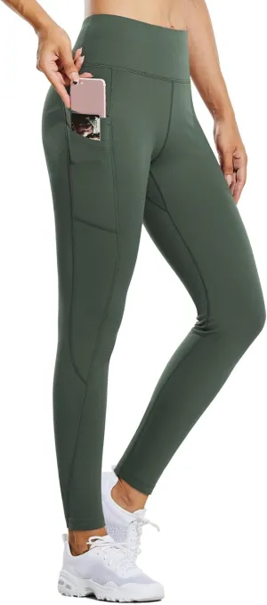 baleaf Thermal Leggings for Women Fleece Lined Waterproof Winter Hiking Pants Warm Tights Cold Weather Running Gear Army Green XS