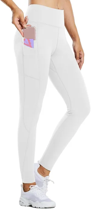 baleaf Thermal Leggings for Women Fleece Lined Waterproof Winter Hiking Pants Warm Tights Cold Weather Running Gear White XL