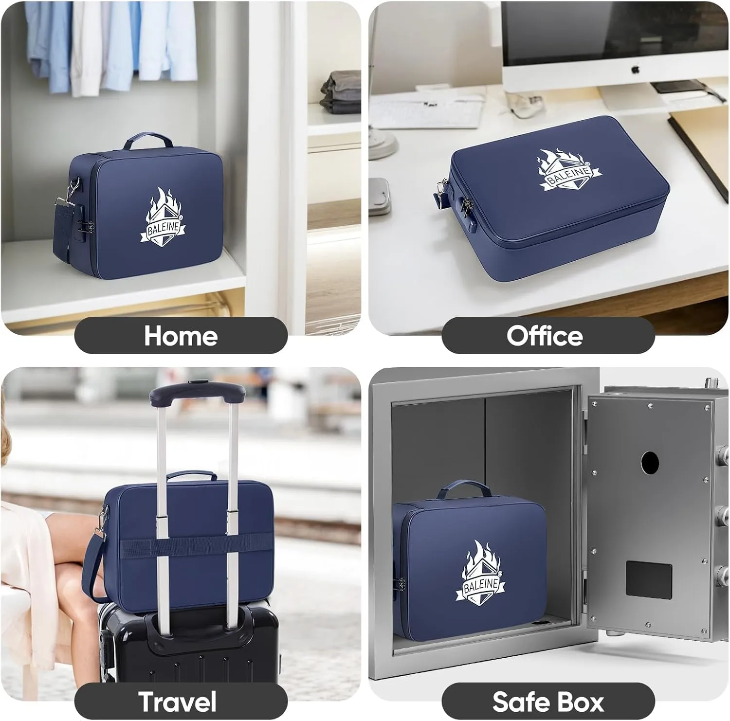 BALEINE Fireproof Document Box with Lock, Portable Fireproof Document Bag Waterproof Fire Proof File Boxes for Documents, File Organizer Box for Important Paperwork (Blue, 15''x11''x4'')