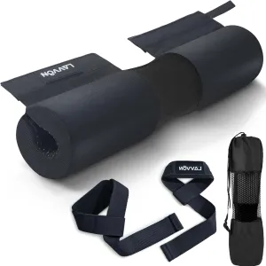 Barbell Squat Pad Set- Nylon Padding AntiSlip- Thick Foam Barbell Pad for Squats Cushion,Lunges&Bar Padding for Hip Thrusts -Standard Olympic Weight Bar Pad (Wrist Straps Weightlifting-Ankle Straps)