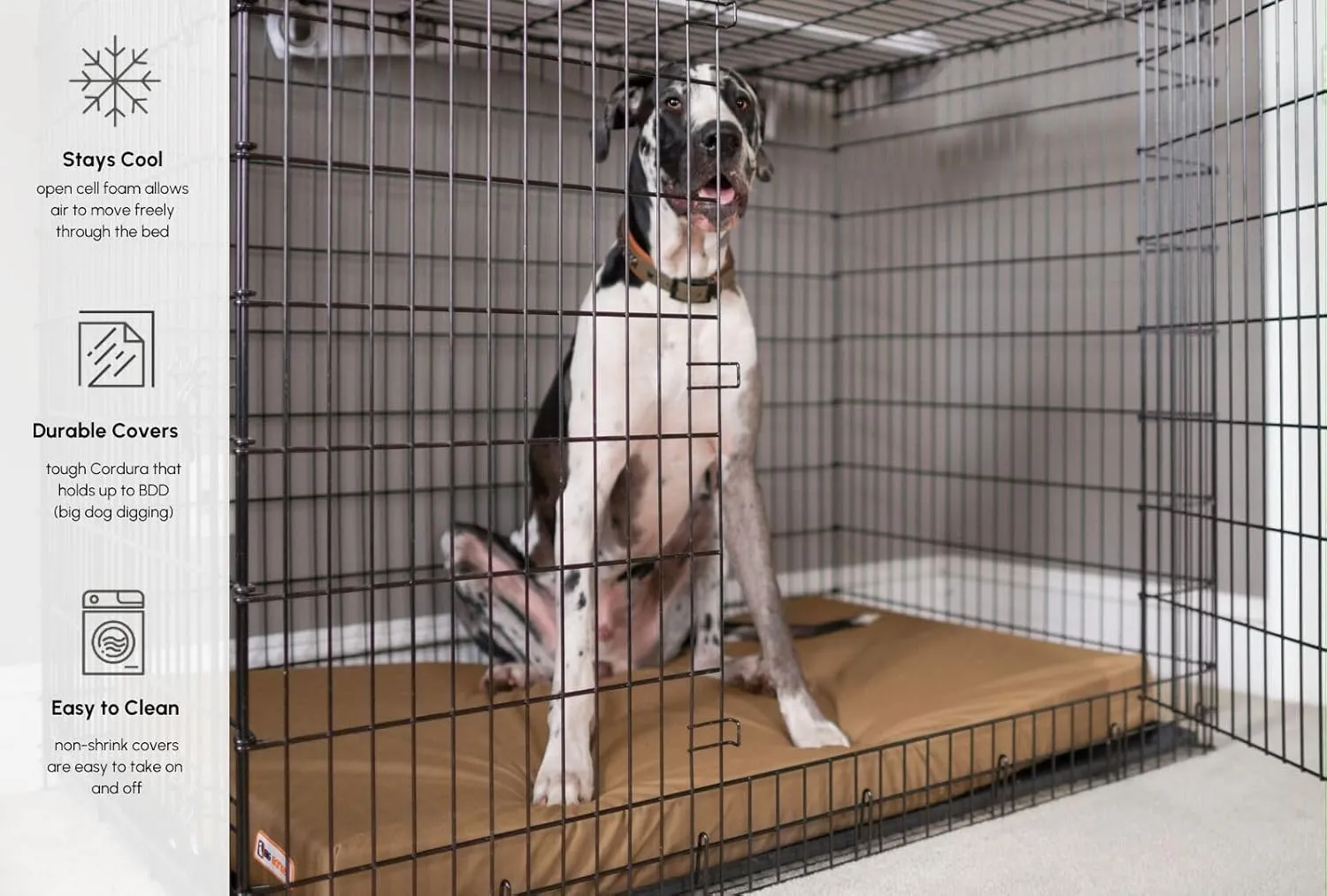 Barker Beds Orthopedic Crate Bed (Large, Cordura) – 4" Memory Foam Pad for Dog Crates – Designed for Large Dogs – Durable, Machine-Washable Cover – Supports Joints – Made in USA
