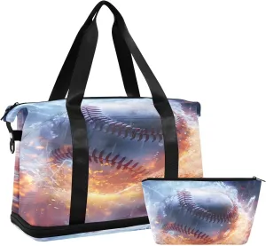 Baseball Water Fire Collisions Travel Duffel Bag Waterproof Gym Sport Tote Bag Carry On Weekender Bag with Compartment