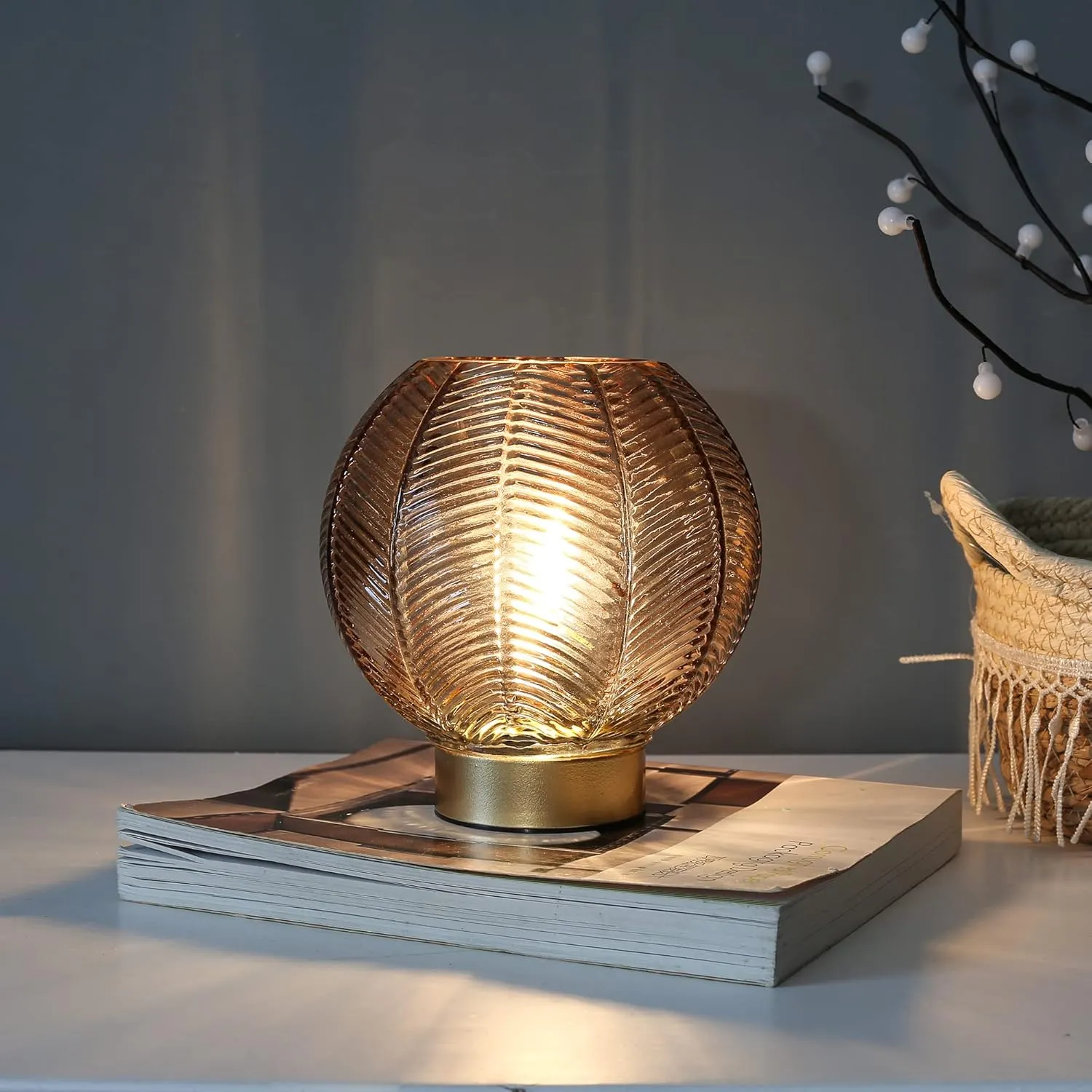 Battery Operated Lamp with Timer, Cordless Table Lamps with Bulb, Battery Powered Light, Small Lamps for Living Room Decorative Bedside for Corner Bedroom-Amber