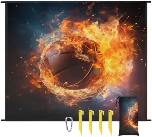 Beach Blanket, Fire Basketball Sandproof Beach Mat, Waterproof Quick Drying Sand Free Mat with 4 x Ground Spikes for Outdoor Travel Camping Hiking, Burning Ball 68 x 59 in