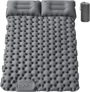Beacon Pet Double Camping Sleeping Pad with Pillow Thick Inflatable 2 Person Portable Camping Mat Portable Self Inflating Camping Mat for Outdoor Backpacking Hiking Travel (Grey)