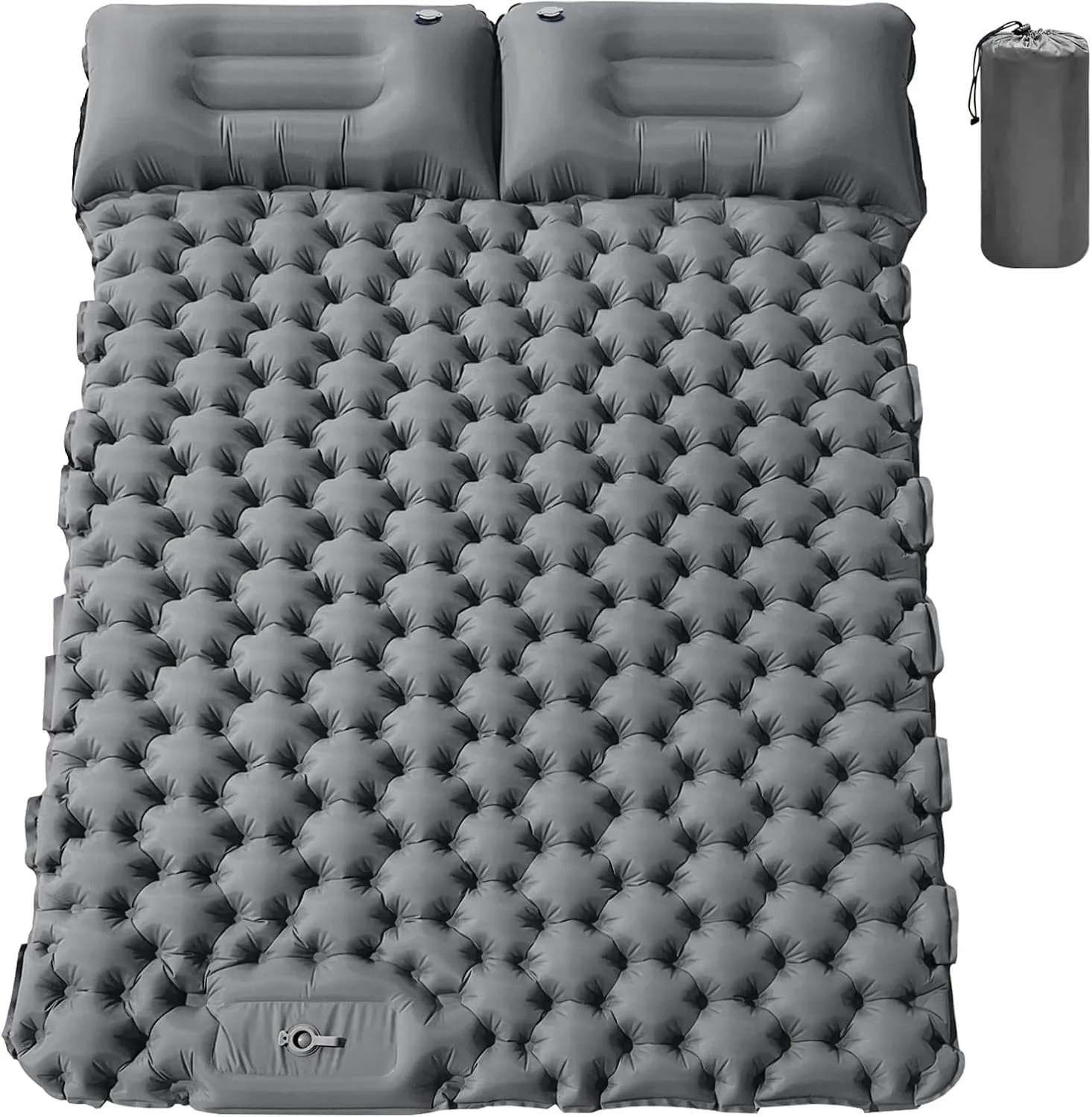 Beacon Pet Double Camping Sleeping Pad with Pillow Thick Inflatable 2 Person Portable Camping Mat Portable Self Inflating Camping Mat for Outdoor Backpacking Hiking Travel (Grey)