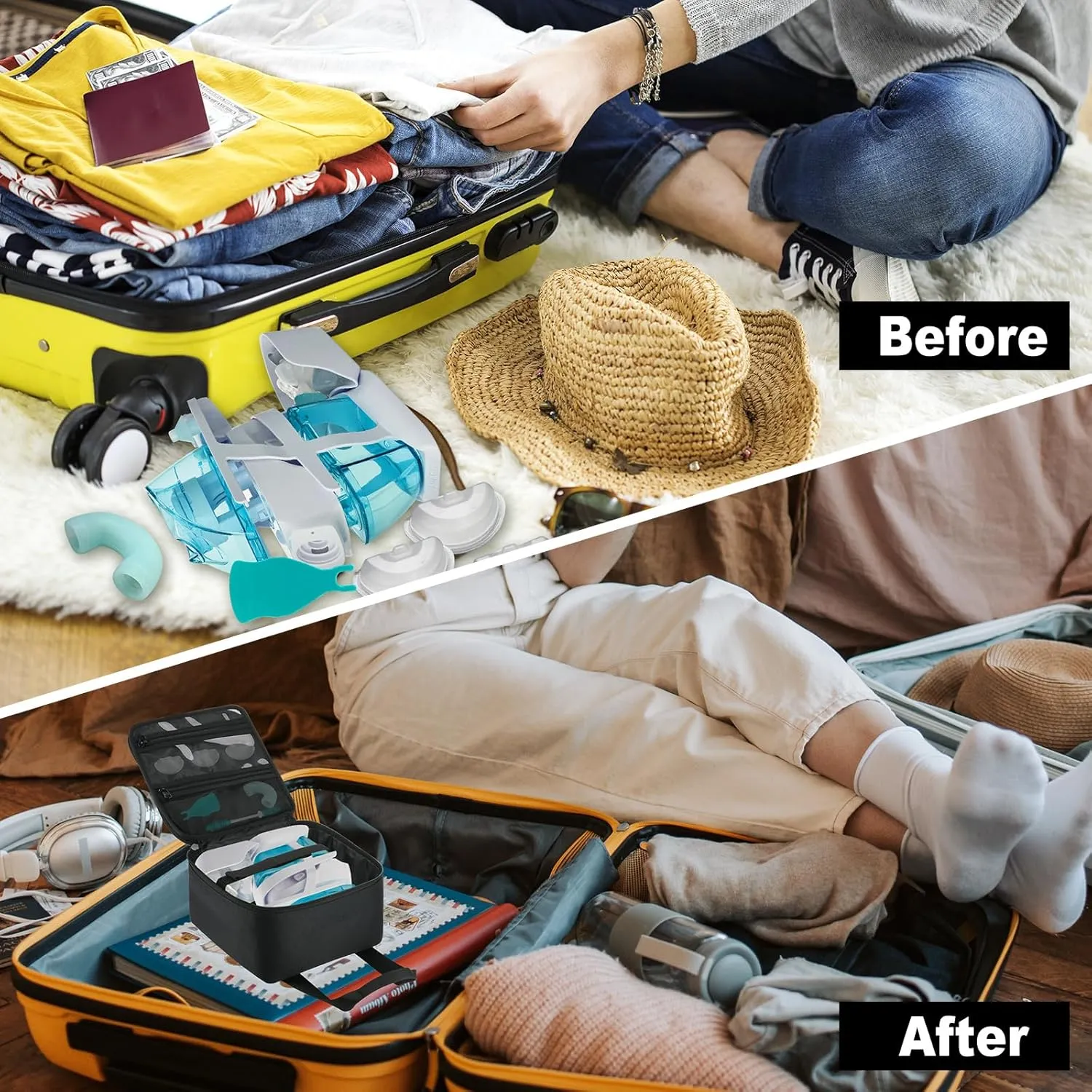 Beautyflier Nose Cleaner Storage Bag, Travel Safety Case for Navage Nasal Irrigation System, Countertop Caddy Portable Neti Pot Carrying Bag, Protective Nose Cleaner Bag with Handle Strap(Bag Only)