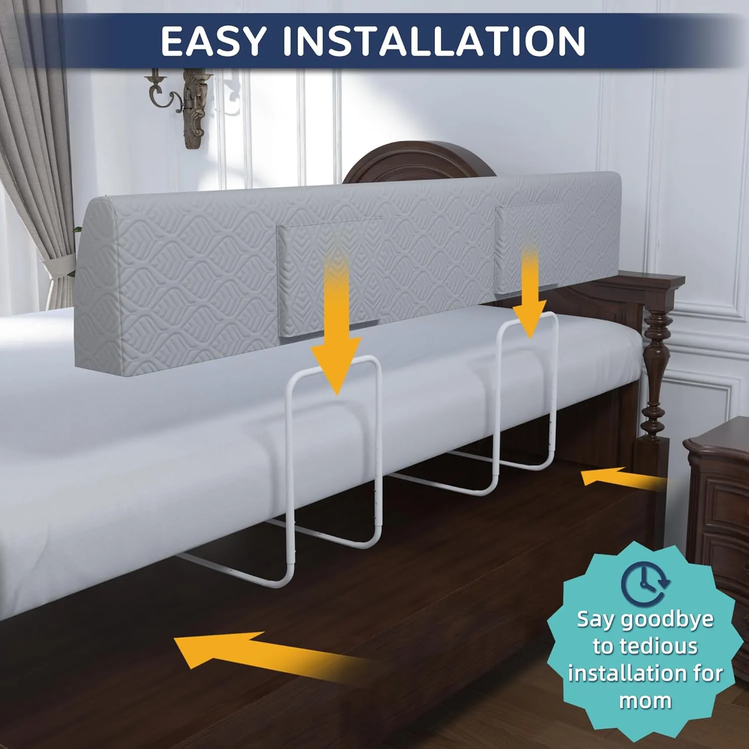Bed Bumper for Toddlers, Foam Bed Rail for Toddlers, Toddler Bed Rail Bumper, Soft Safety Bed Guard Rail for Kids, Bed Side Rail for Twin, Full, Queen & King Beds (Grey, 51IN)