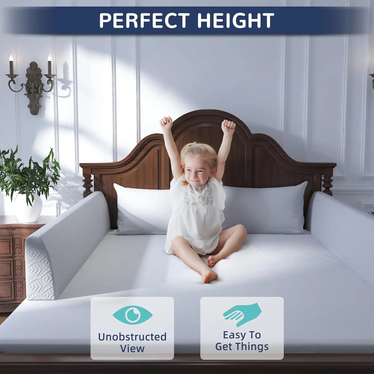 Bed Bumper for Toddlers, Foam Bed Rail for Toddlers, Toddler Bed Rail Bumper, Soft Safety Bed Guard Rail for Kids, Bed Side Rail for Twin, Full, Queen & King Beds (Grey, 51IN)