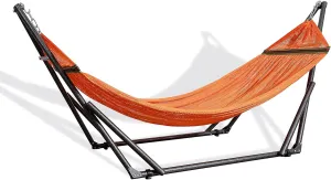 Best Home Fashion Hammock for 2 Persons with Collapsible Steel Stand 600 lbs Capacity- Portable Carrying Case, Adjustable, Perfect for Camping Beach Patio, EZ Daze Foldable Hammock with Stand- Orange
