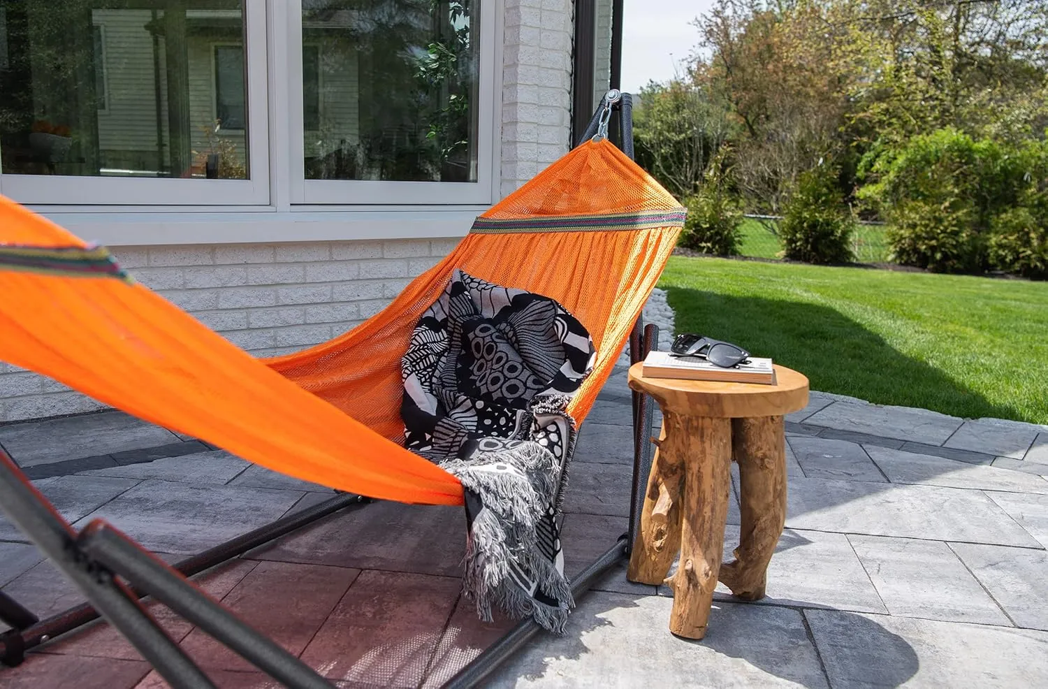 Best Home Fashion Hammock for 2 Persons with Collapsible Steel Stand 600 lbs Capacity- Portable Carrying Case, Adjustable, Perfect for Camping Beach Patio, EZ Daze Foldable Hammock with Stand- Orange