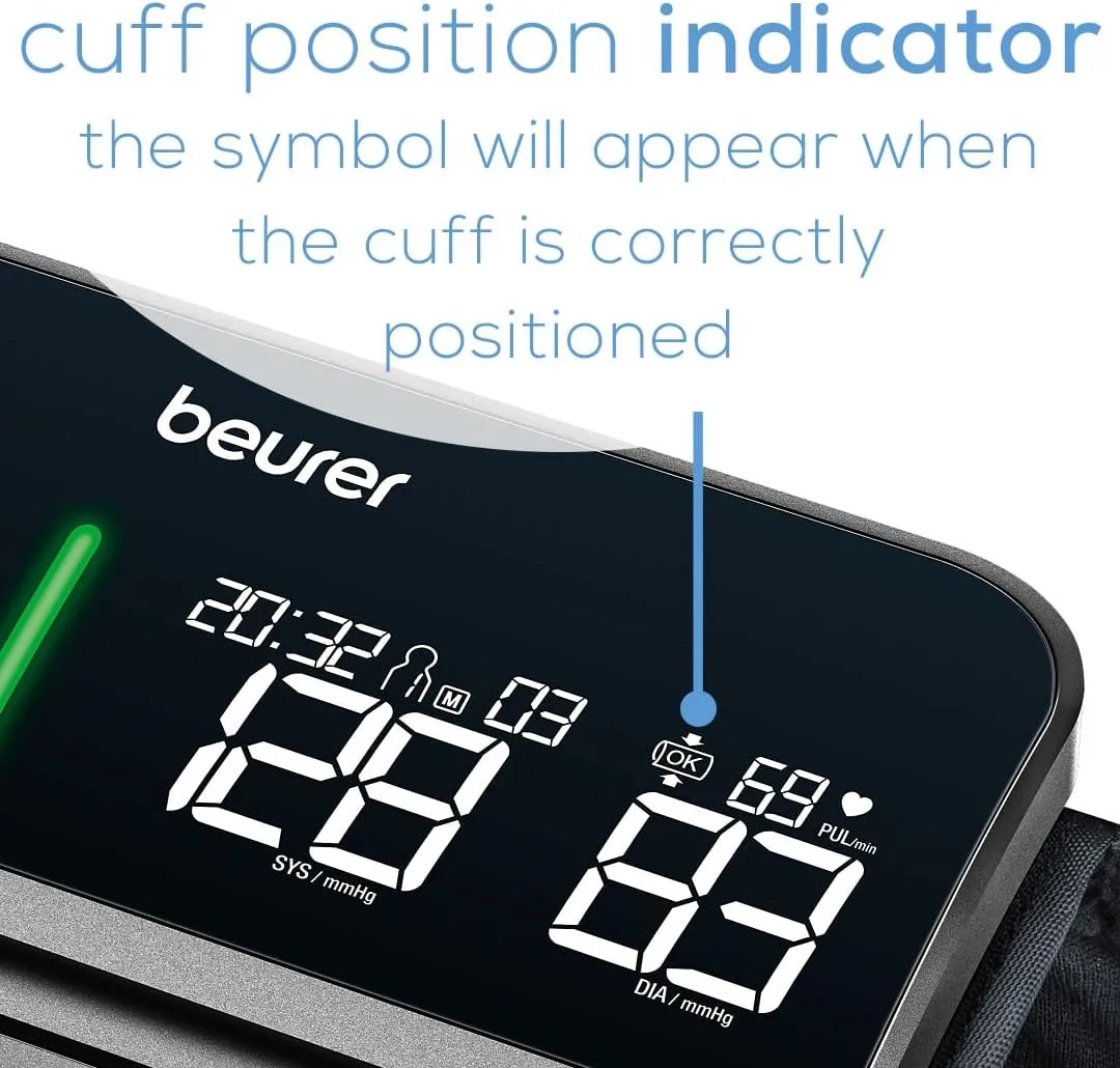 Beurer BM81 easyLock Automatic Upper Arm Blood Pressure Monitor, Fully Electronic Smart Cuff Without Cables, Gentle Striction Plus Fast Measurement, Bluetooth, 240 Memory Sets