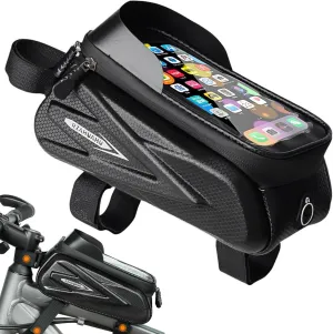 Bicycle Frame Bag Waterproof with Touchscreen - 1.5L Large Capacity EVA Hard Shell Phone Pouch for iPhone 15/14/13 & Samsung Galaxy, Anti-Scratch Cycling Bag for Commuting/Mountain Bikes (Style 3)