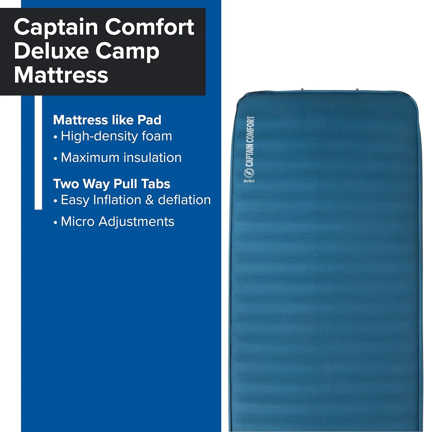 Big Agnes Captain Comfort Deluxe Camp | Supremely Comfortable, All-Weather, Self-Inflating Sleeping Pad
