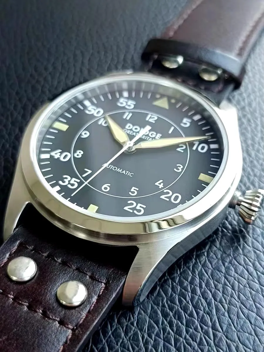 Big Pilot Watch Japan NH35 Automatic Movement Aviator Mechanical Men's Wristwatch Sapphire Glass Stainless Steel Case Genuine Leather Strap Luminous Waterproof Watches