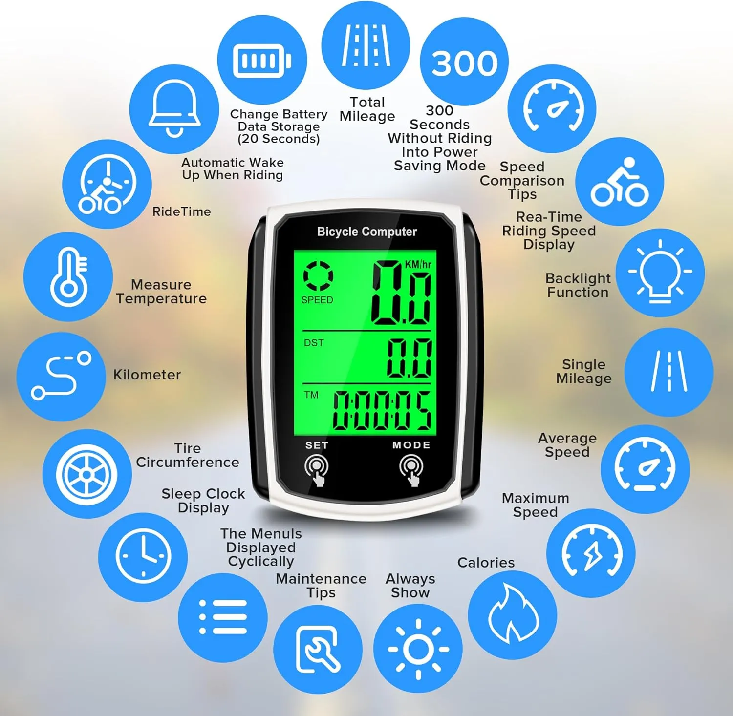 Bike Computer and Bicycle Odometer Wired MPH KM/H Bike Speedometer with Automatic Wake-Up Cycling Speed Tracker LCD Display & Single Mileage & Multi-Functions Accessories