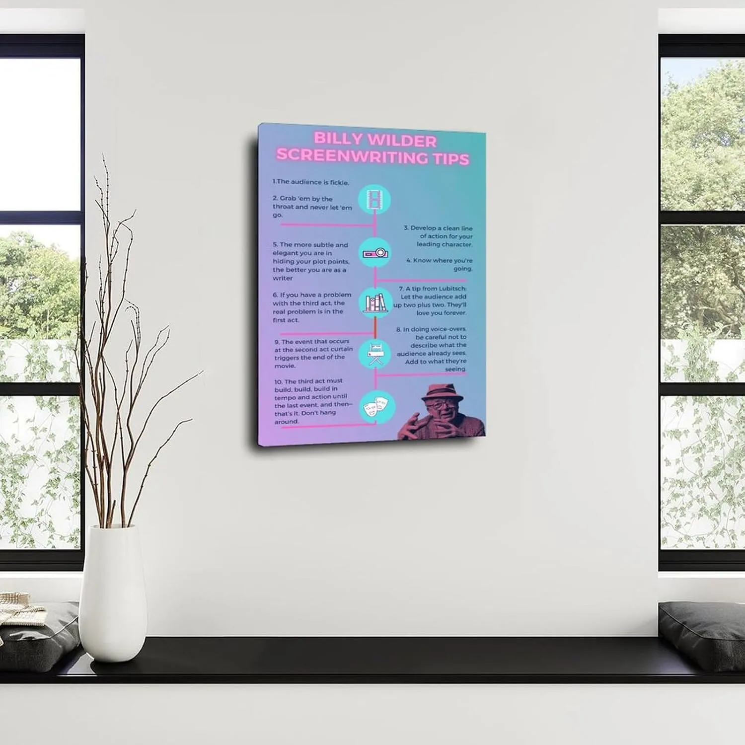 Billy Wilder Screenwriting Tips Writing Skills Guide to Decorating Posters Canvas Painting Wall Art Poster for Bedroom Living Room Decor 12x18inch(30x45cm) Frame-style