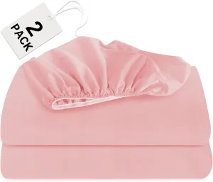 Biloban Twin Fitted Sheet 2 Pack, Twin Bedding Fitted Sheets for Girl Teens Kids Only with Deep Pocket up to 14", Shrinkage & Stain Resistant Fitted Bed Sheets, Wrinkle Free & Easy Care, Pink
