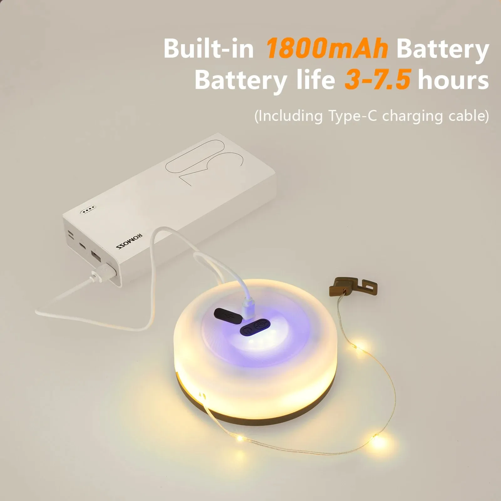BISINNA Camping String Light USB Charging Lantern 1800mAh,IPX4 Waterproof,Rechargeable Flashlights