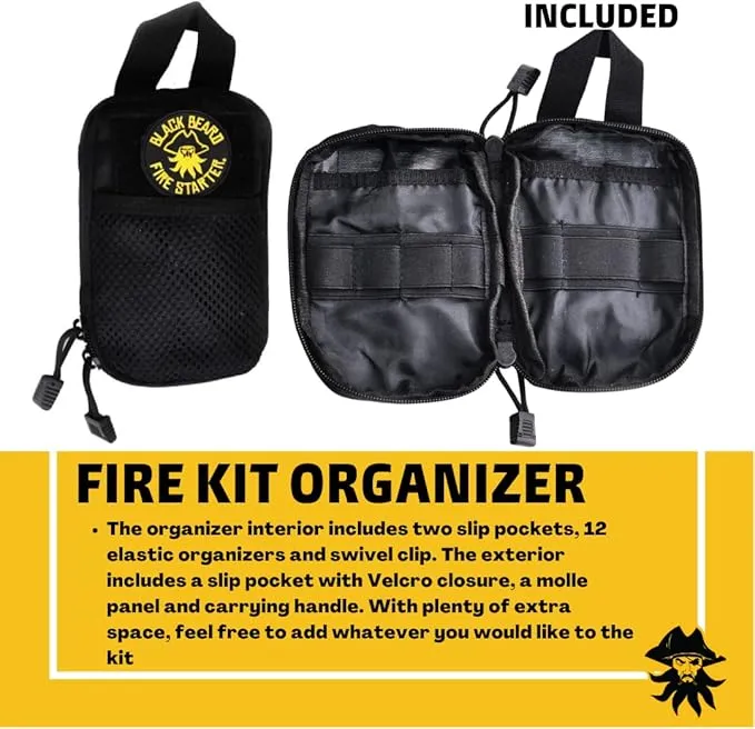 Black Beard Fire Plug Kit - 50 Waterproof Fire Plugs, Arc Lighter, Ferro Rod and Organizer Case for Camping, Backpacking and Emergency Survival
