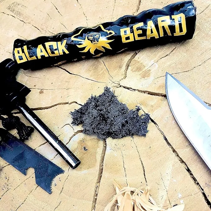 Black Beard Fire Starter Rope (5 Pack) | 100% Weatherproof Fire Starter for Campfires | Can Light 50  Fires with Over 4.5 Hour Burn Time | Infinite Shelf Life for Emergency Survival Kits | Made in USA