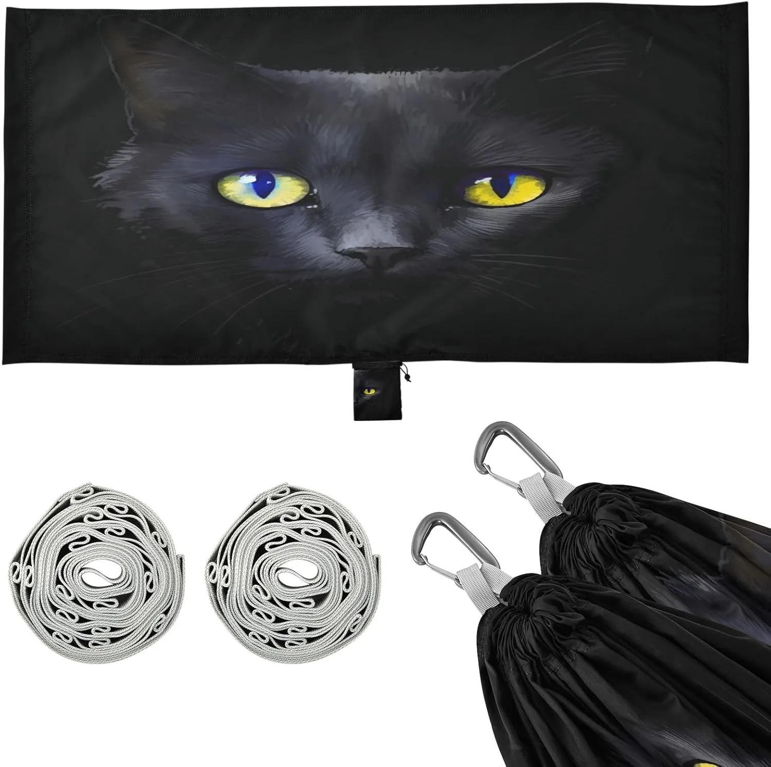 Black Cat Camping Hammock, 330 lbs with 2 Tree Straps, Carry Bag, Single Portable Hammock for Outdoor/Indoor, Hiking, Beach, Backpacking, Travel