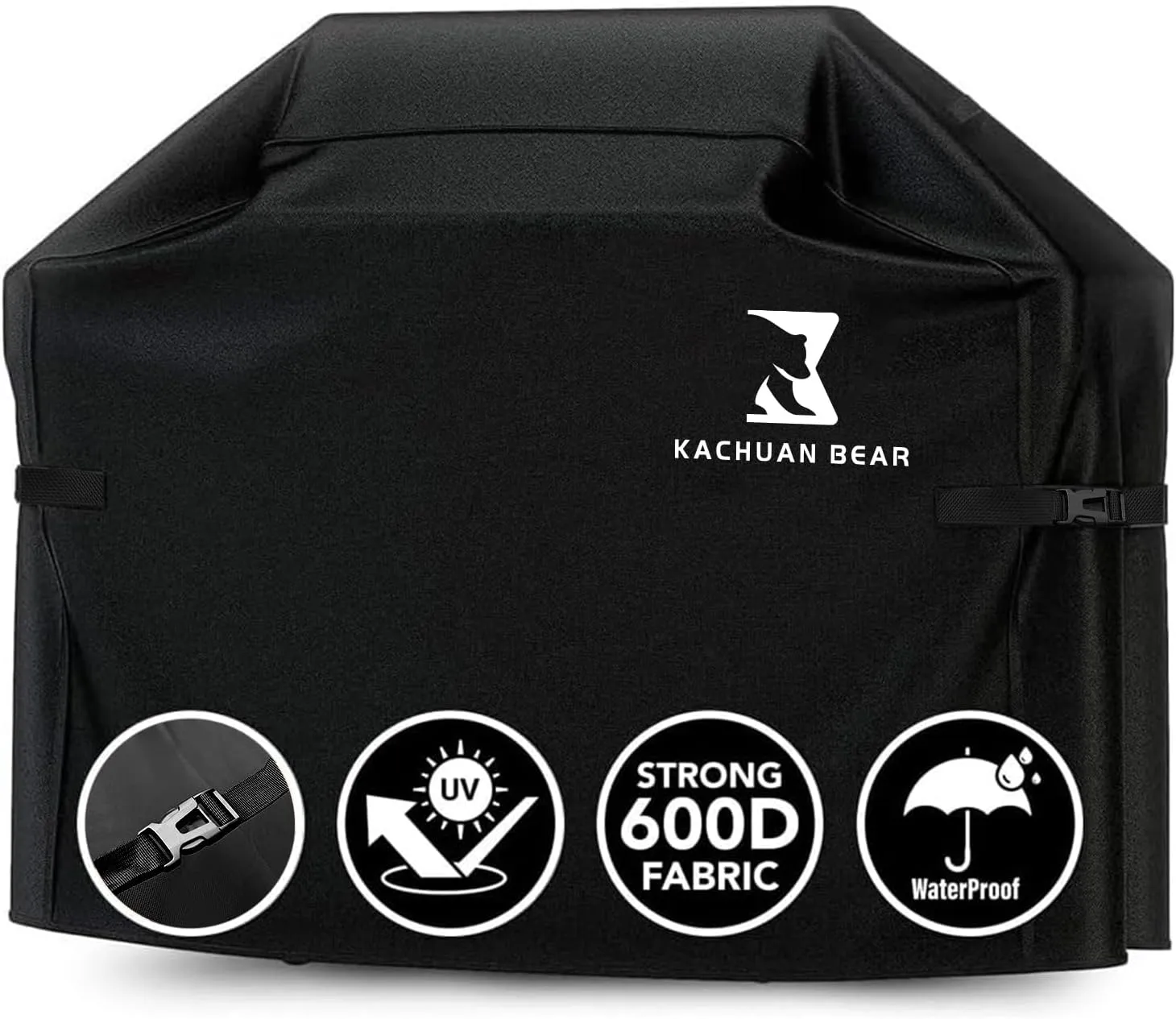 Black Grill Cover,Heavy Duty BBQ Grill Cover for Outdoor Grill, 58 Inch – Waterproof, Rip-Proof, UV & Fade Resistant with Adjustable Straps Gas Weber, Genesis, Charbroiland More Grills (600D-58)