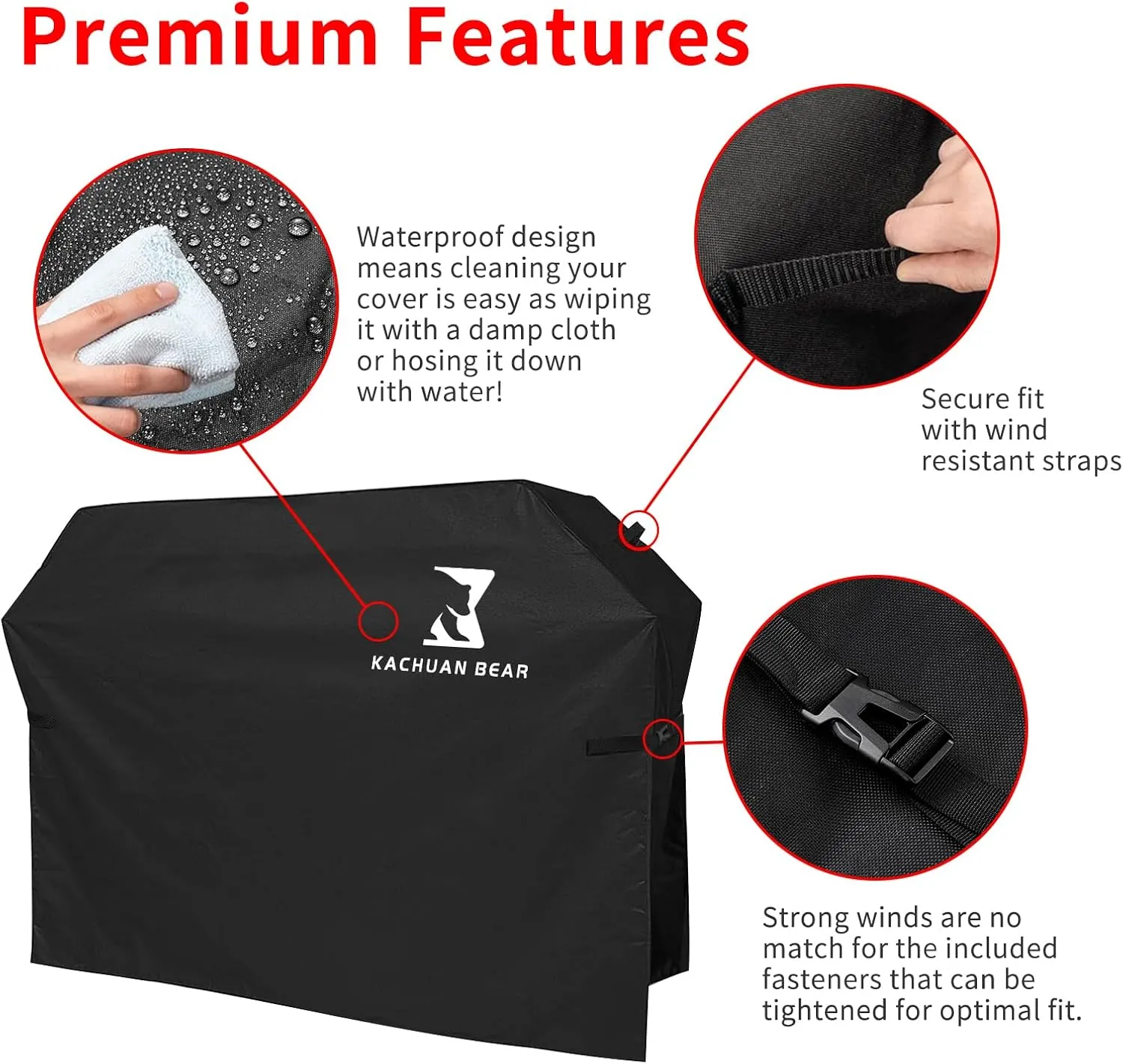Black Grill Cover,Heavy Duty BBQ Grill Cover for Outdoor Grill, 58 Inch – Waterproof, Rip-Proof, UV & Fade Resistant with Adjustable Straps Gas Weber, Genesis, Charbroiland More Grills (600D-58)
