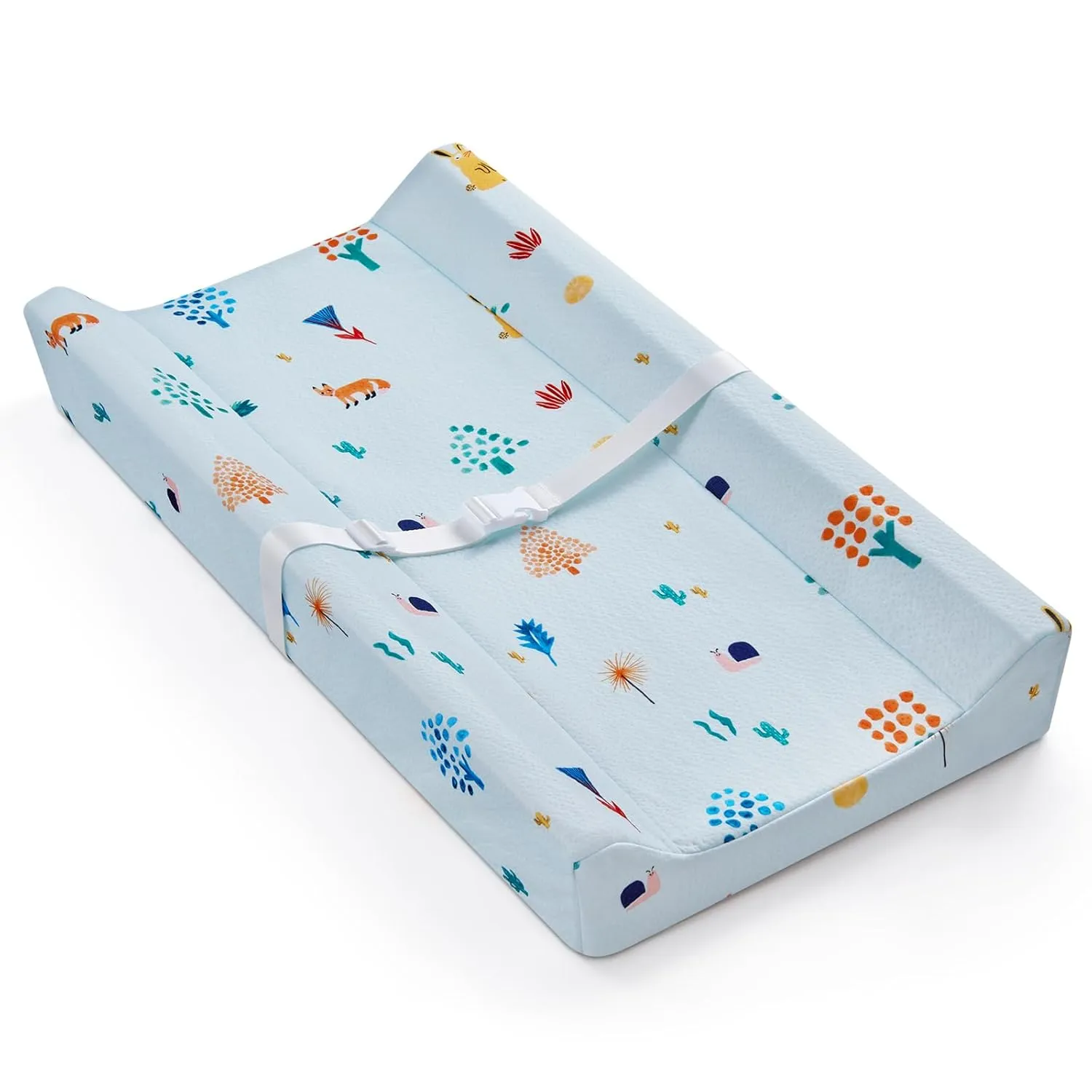 Blissful Diary Baby Changing Pad with Waterproof Lining Foam, Includes a Soft & Washable Cover, Contoured Changing Table Pads for Dresser Top with Non-Slip Bottom, 32”×16” (Blue, Rectangular)