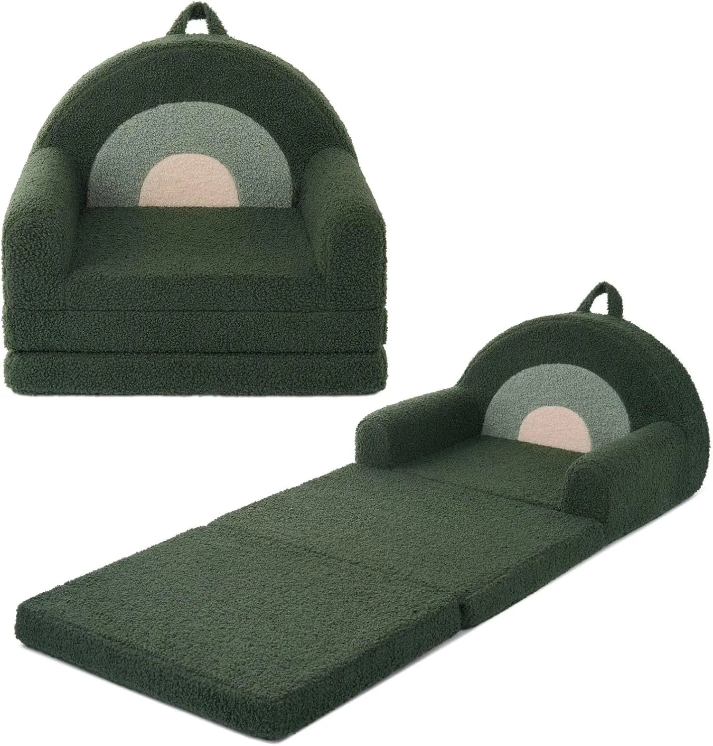 Blissful Diary Foldable Toddler Couch, 2-in-1 Comfy Toddler Chair & Lounger for Reading, Nap, Playroom, Kids Couch Sofa for 1 2 3  Year Old Girls Boys Birthday Gift, Dark Green Rainbow