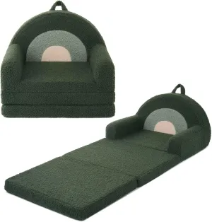Blissful Diary Foldable Toddler Couch, 2-in-1 Comfy Toddler Chair & Lounger for Reading, Nap, Playroom, Kids Couch Sofa for 1 2 3  Year Old Girls Boys Birthday Gift, Dark Green Rainbow