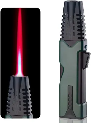 Blue Flame Lighter, Inflatable Gas Windproof Lighter Refillable Butane Lighter for Outdoor BBQ Baking Windproof Straight Torch Windproof Straight Lighter (Army Green)