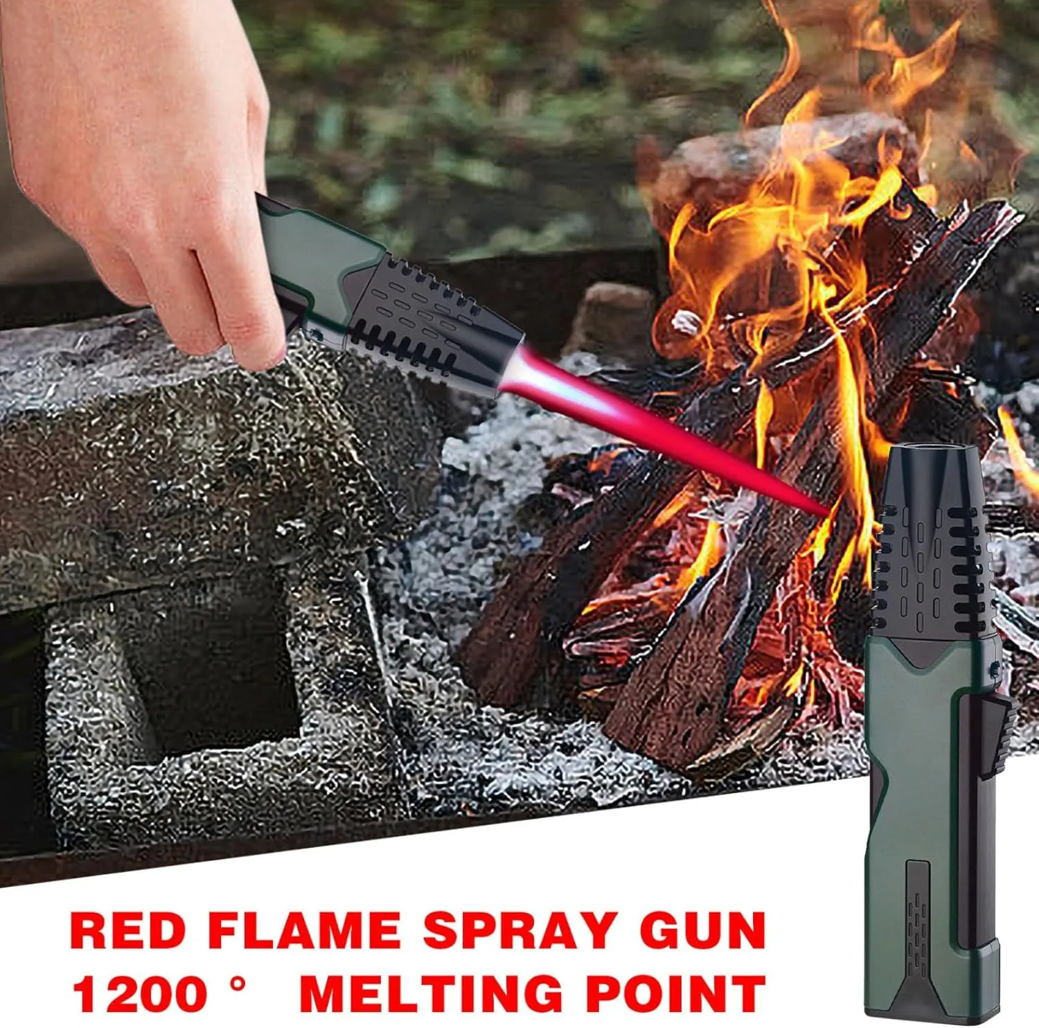 Blue Flame Lighter, Inflatable Gas Windproof Lighter Refillable Butane Lighter for Outdoor BBQ Baking Windproof Straight Torch Windproof Straight Lighter (Army Green)