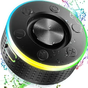 Bluetooth Shower Speaker, Portable Speaker Bluetooth 5.3 with Suction Cup, Wireless Speakers Waterproof IP7, RGB Lights, Built-in Mic, Small Speakers for Bathroom, Party, Beach, Pool 2025 new, Black