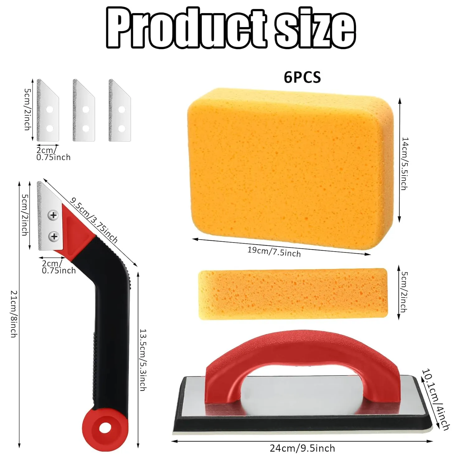 Blulu 11 Pcs Grout Float Sets Include 9.5 x 4 Inch Molded Rubber Grout Float, 6 Sponge, Angled Tile Saw with 3 Blades Replacement, Removal Tool for Masonry Stucco Drywall Concrete (Red)