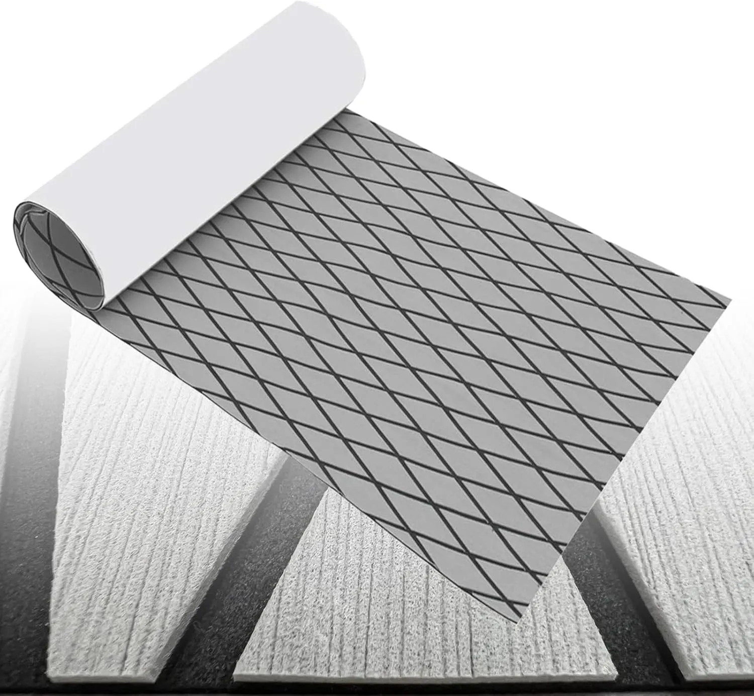 Boat Flooring Mat EVA Foam Boat Decking Marine Carpet Faux Teak Sea Decking Sheet Non-Slip Self-Adhesive Flooring Material for Boats Pontoon Yacht Surfboard Swim Platform RV Floor 74.8"×27.5"