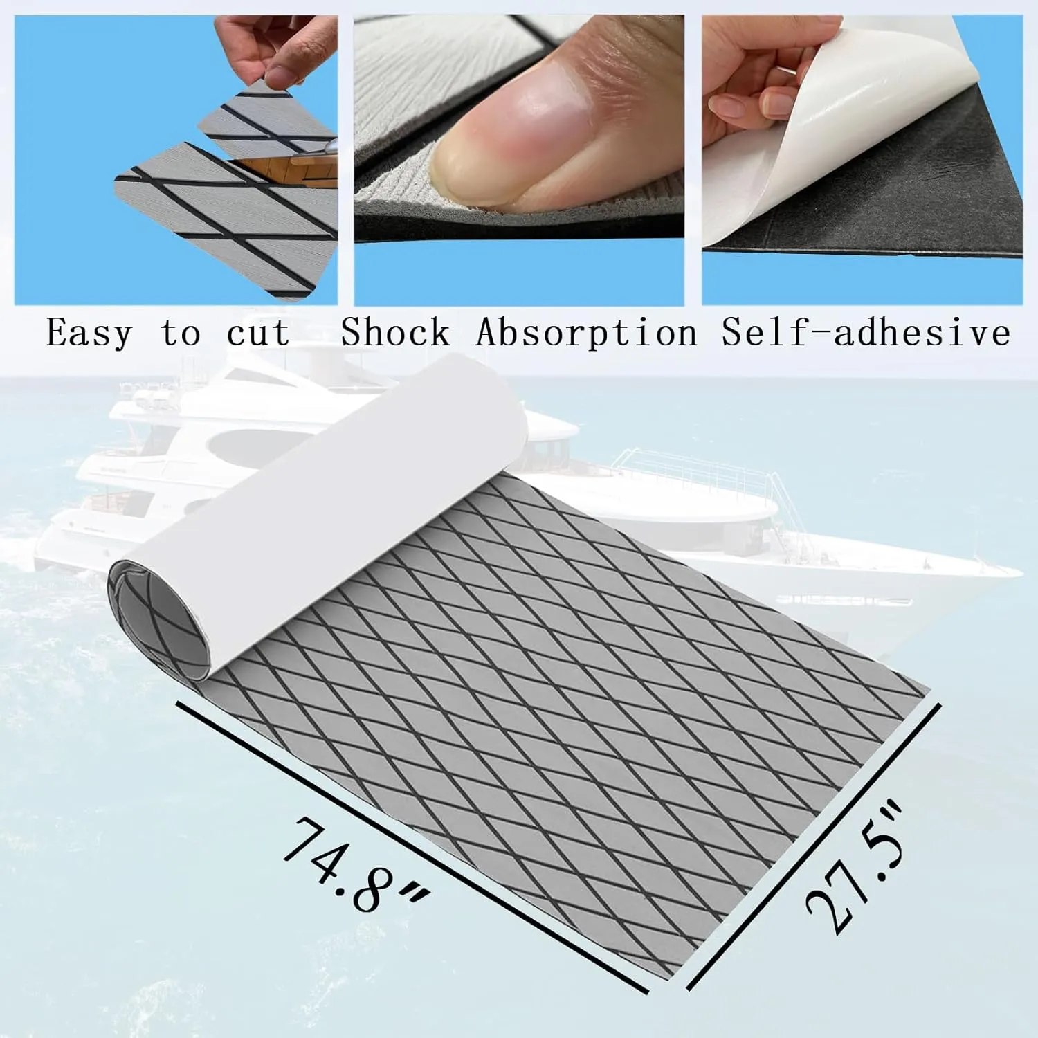 Boat Flooring Mat EVA Foam Boat Decking Marine Carpet Faux Teak Sea Decking Sheet Non-Slip Self-Adhesive Flooring Material for Boats Pontoon Yacht Surfboard Swim Platform RV Floor 74.8"×27.5"