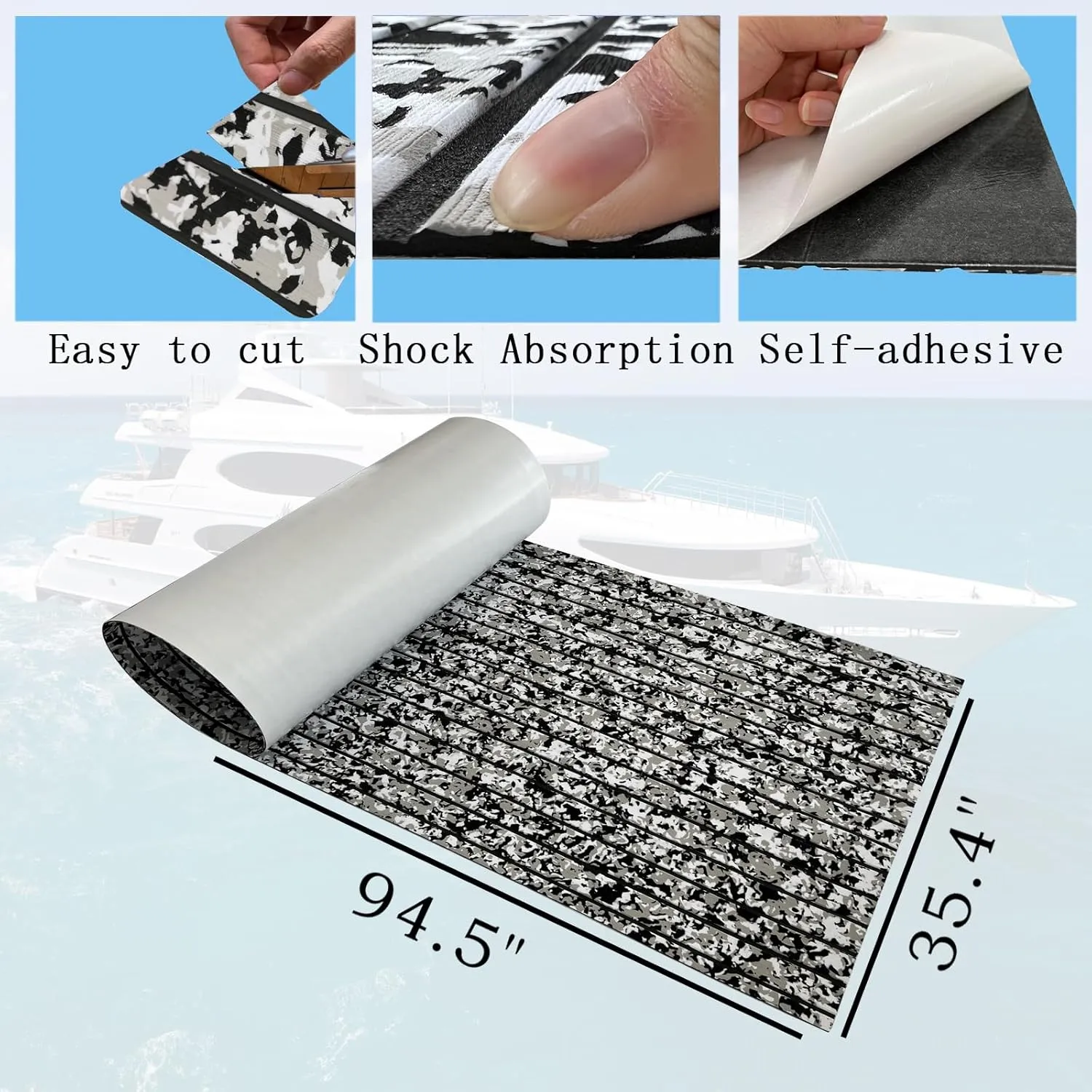 Boat Flooring Mat EVA Foam Boat Decking Marine Carpet Faux Teak Sea Decking Sheet Non-Slip Self-Adhesive Flooring Material for Boats Pontoon Yacht Surfboard Swim Platform RV Floor 94" x 35"