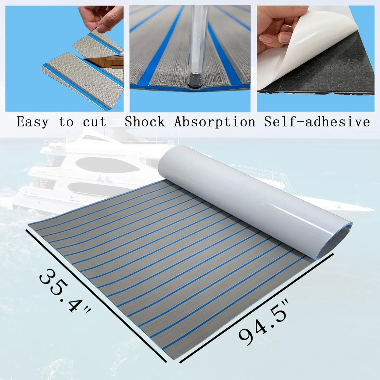 Boat Flooring Mat EVA Foam Boat Decking Marine Carpet Faux Teak Sea Decking Sheet Non-Slip Self-Adhesive Flooring Material for Boats Pontoon Yacht Surfboard Swim Platform RV Floor 94" x 35"