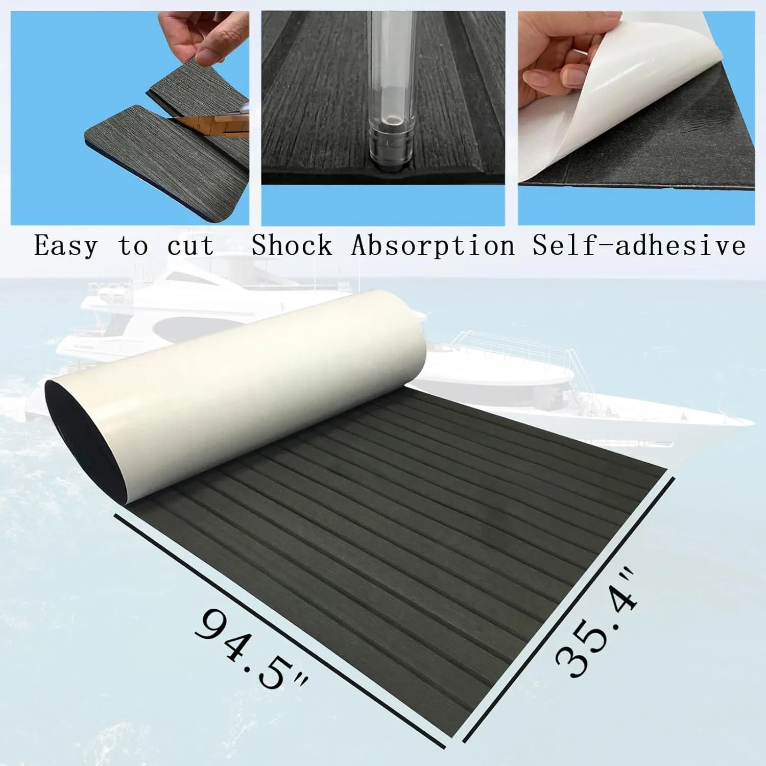 Boat Flooring Mat EVA Foam Boat Decking Marine Carpet Faux Teak Sea Decking Sheet Non-Slip Self-Adhesive Flooring Material for Boats Pontoon Yacht Surfboard Swim Platform RV Floor 94" x 35"