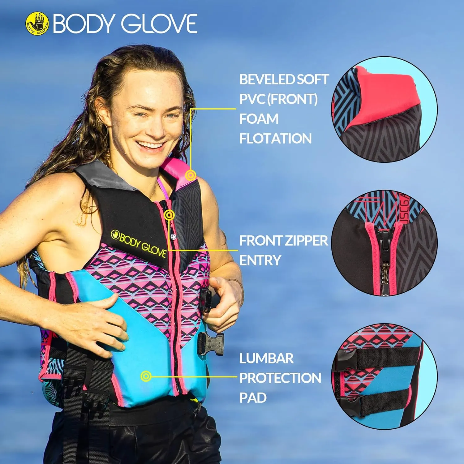 Body Glove Phantom Women's Neoprene Life Jacket, USCG and Transport Canada Approved PFD, Lightweight Life Vest, Great for Boating, Fishing, Kayaking, Rafting, Paddling