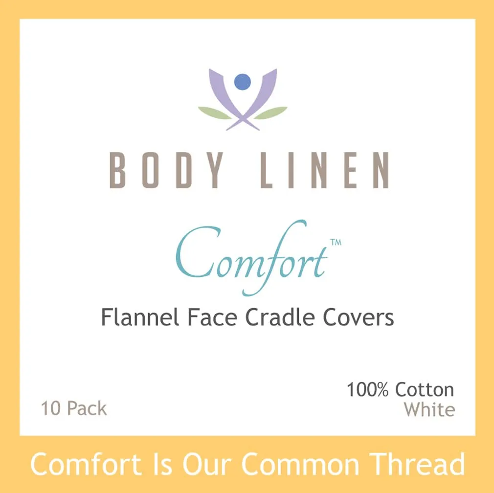 Body Linen Comfort Flannel Face Rest Covers for Massage Tables (White, 10 Pack) - Soft, Durable and Light 100% Cotton Flannel Face Cradle Covers for Professional Use