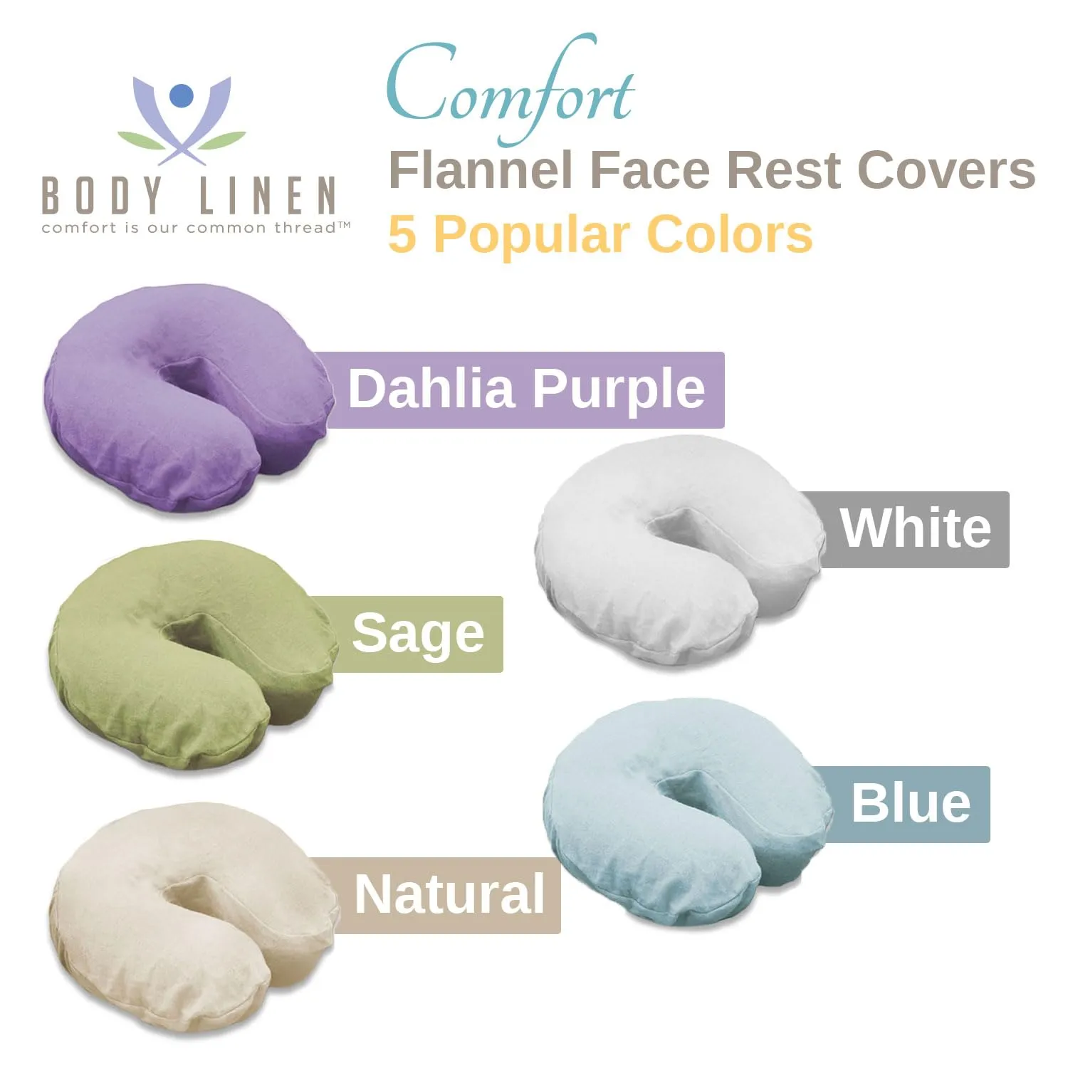 Body Linen Comfort Flannel Face Rest Covers for Massage Tables (White, 10 Pack) - Soft, Durable and Light 100% Cotton Flannel Face Cradle Covers for Professional Use