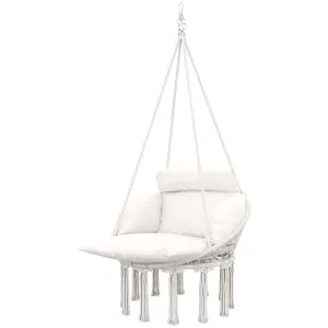 Boho Hammock Chair Swing Hanging Chair with Cushion, Chain, Steel Frame for Indoor Outdoor Bedroom Patio Balcony, Cream