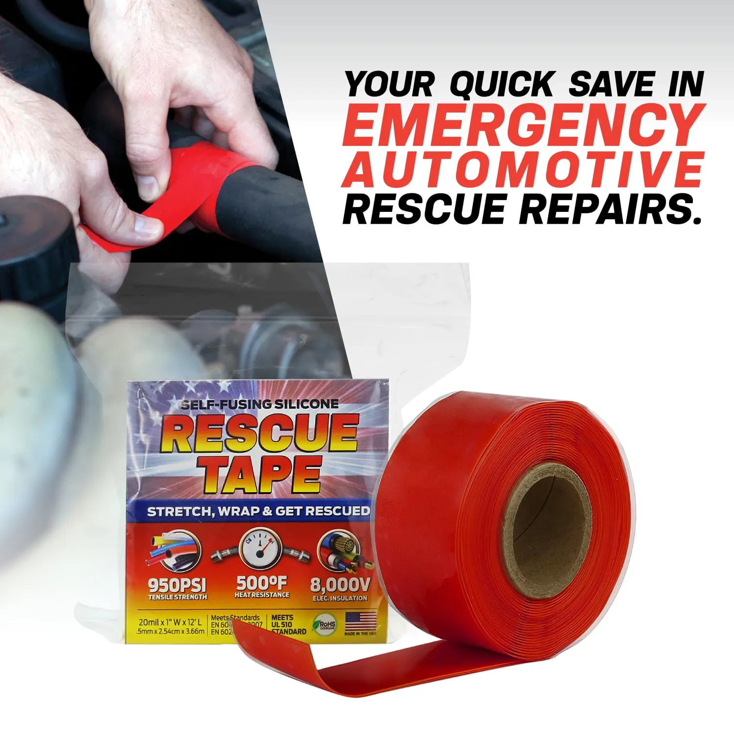 Bond It Rescue Tape, Self-Fusing Silicone for Emergency Plumbing, Pipe & Hose Repair, Electrical Insulation, Waterproof, 950PSI, Made in USA, 1" x 12', Green