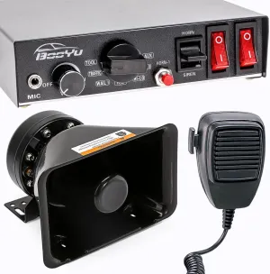 BooYu 12V 200W Police Emergency Siren for Vehicles Truck, 9Tone Rectangle Speaker Horn Alarm PA System [Handheld Microphone][2 x 10A Switches] for Firefighter Ambulance SUV ATV UTV