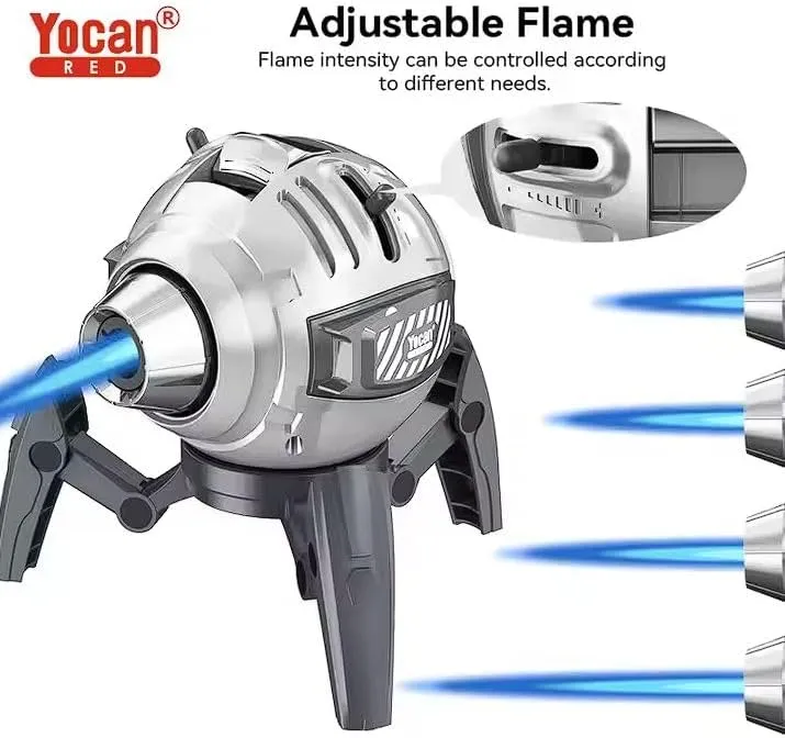 Bot Torch Lighter – Refillable Butane Jet Flame, Windproof Pocket Size Igniter with Adjustable Flame Control for Cigar, BBQ, Camping, Outdoor Use, Metal Body, Safety Lock, Silver