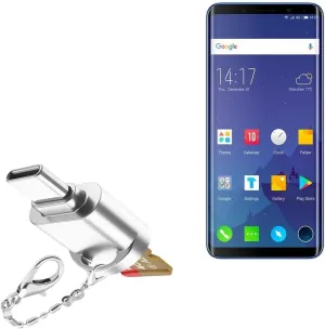 BoxWave Adapter Compatible with Elephone U Pro - Micro SD Card miniReader, USB Type-C OTG Reader USB3.0 Adapter Keychain - Metallic Silver