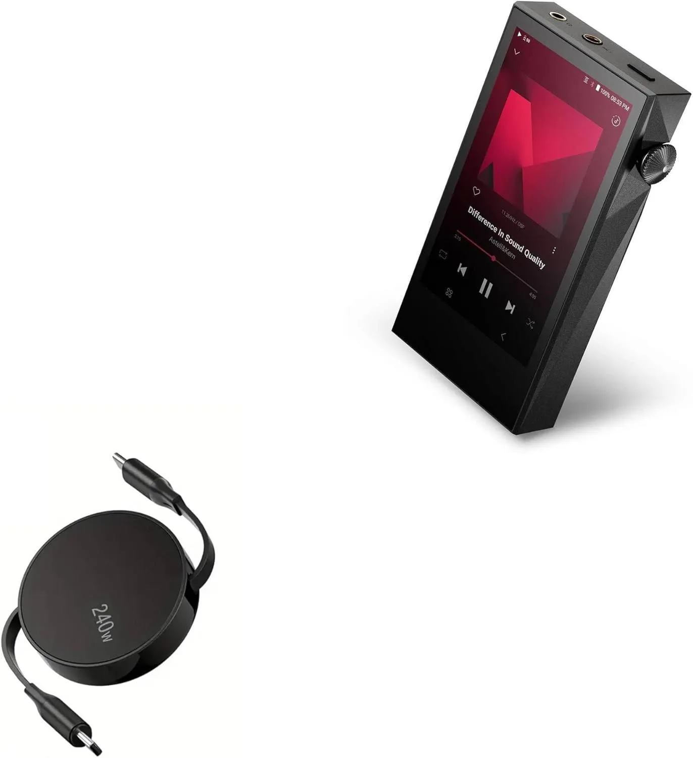BoxWave Cable Compatible with Astell & Kern A&Ultima SP3000M - PD miniSync (240W), Retractable PD 240W Portable USB Type-C Cable - Jet Black