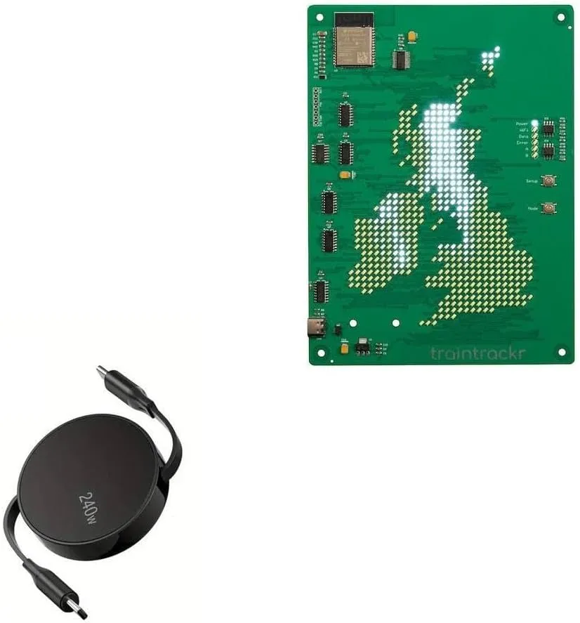 BoxWave Cable Compatible with Traintrackr UK and Ireland Map Trackr - PD miniSync (240W), Retractable PD 240W Portable USB Type-C Cable - Jet Black